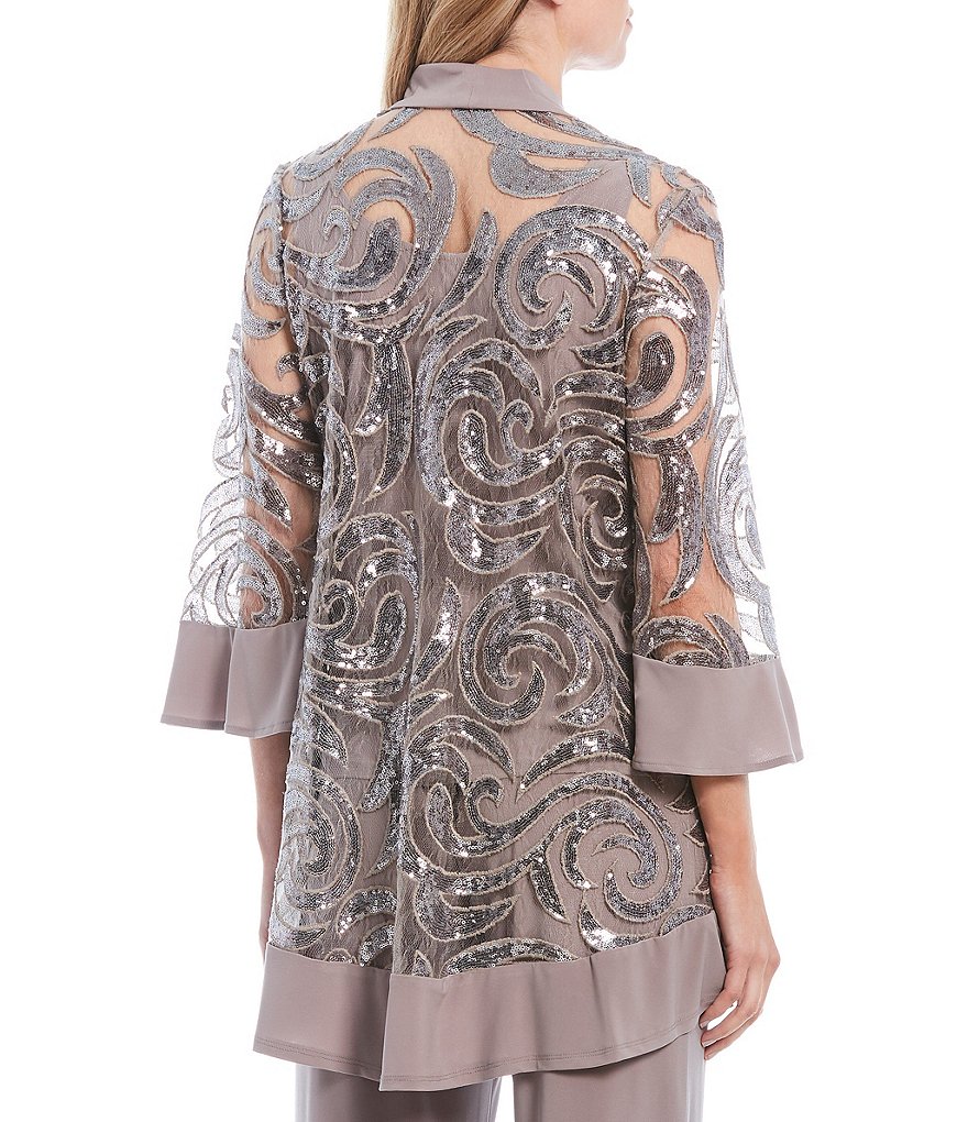 R & M Richards Swirl Sequin Jacket 2-Piece Pant Set