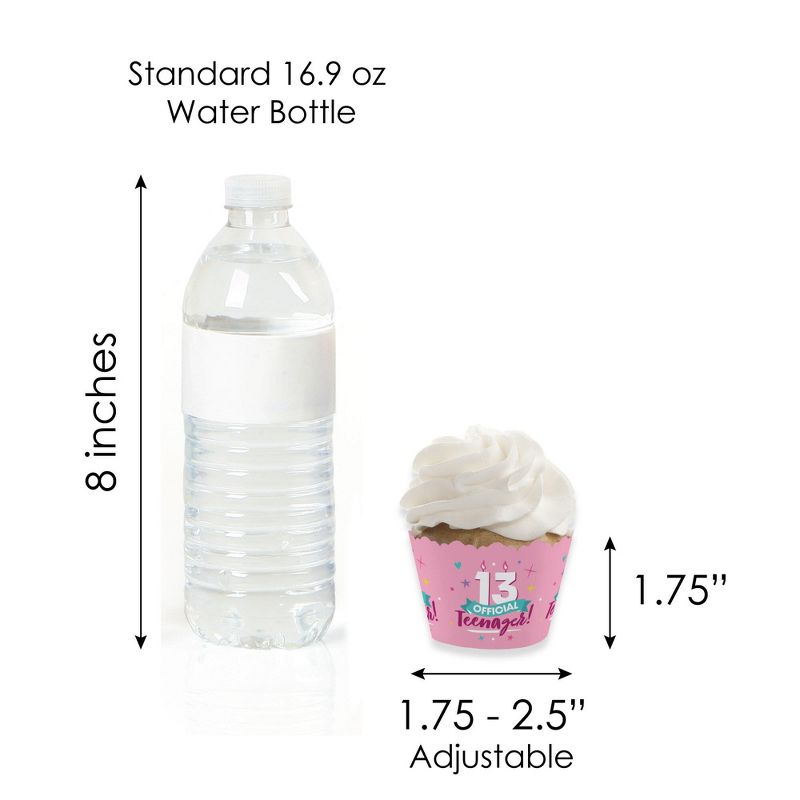Big Dot of Happiness Girl 13th Birthday - Cupcake Decoration - Official Teenager Birthday Party Cupcake Wrappers and Treat Picks Kit - Set of 24