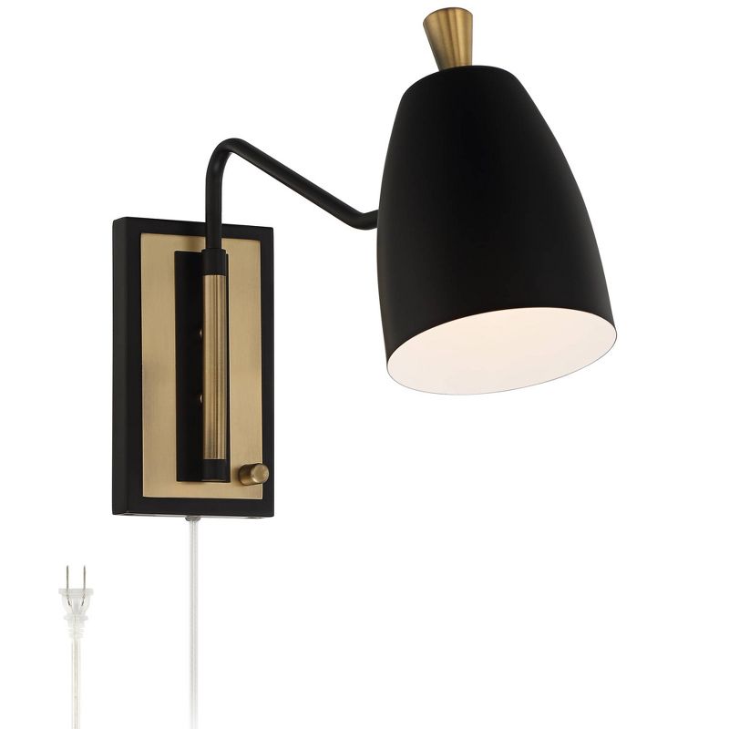360 Lighting Kona Black and Antique Brass Swing Arm Plug-In Wall Lamp