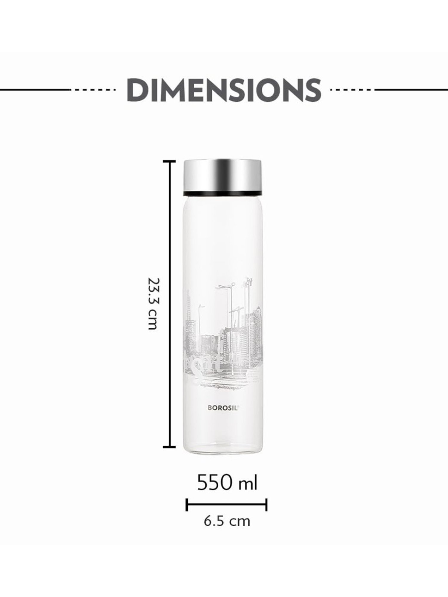 Borosil Water Bottle with Fridge Safe & Leakproof Set of 3 (Transparent, 550 ml)