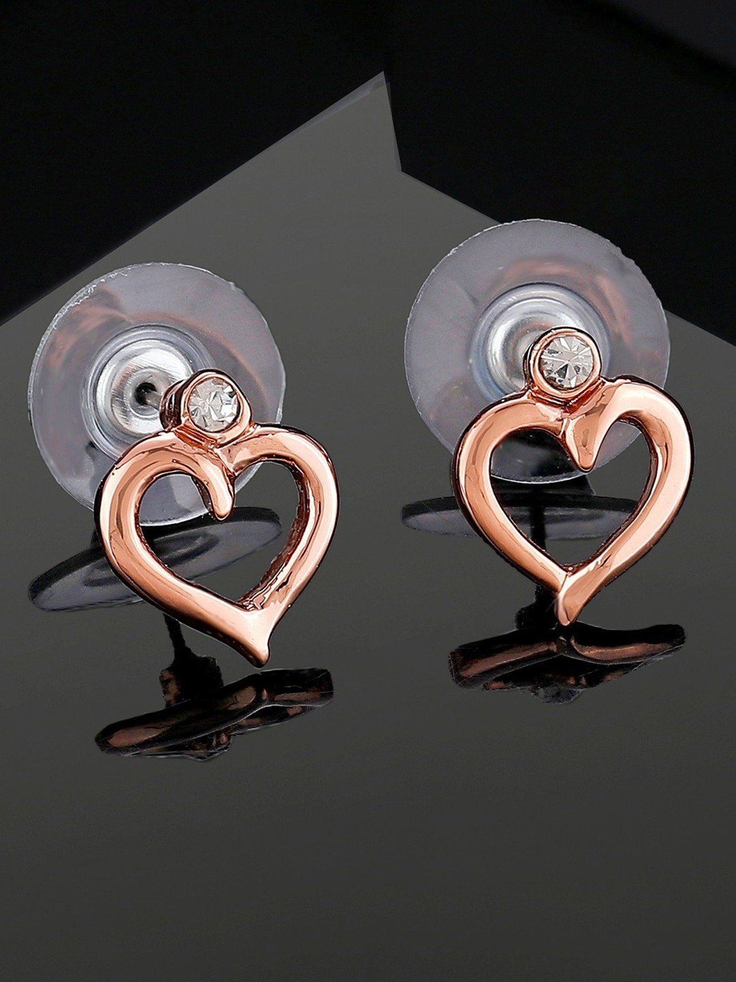 Estele Rose Gold-Plated Heart Shaped Stud Earrings