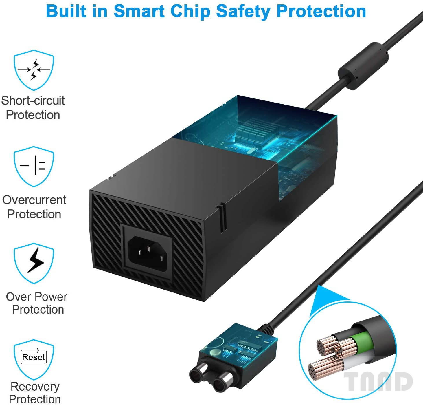 Xbox one power brick with cable, [upgraded version] UK or AC adapter replacement charger is suitable for Xbox One console with 110-220 V voltage  US Plug