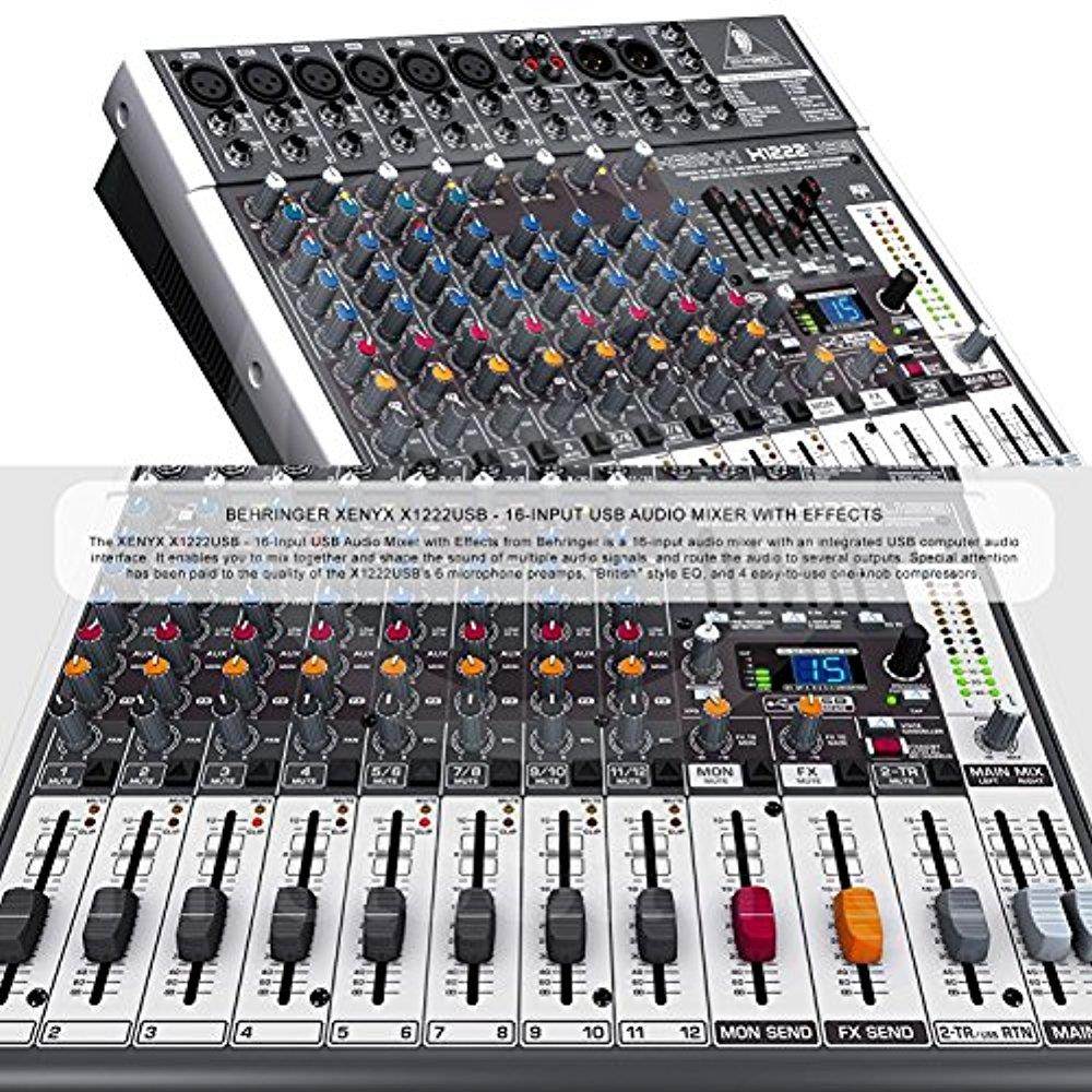 Behringer XENYX X1222USB 16-Input USB Audio Mixer with Effects & Platinum Bundle w/ Marantz Pro MPM-1000 + Home Recording Guide + 9X Cables + More