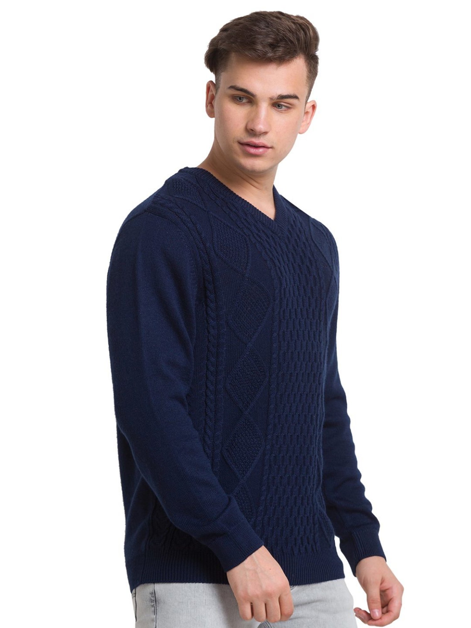 ColorPlus Blue Tailored Fit Self Pattern Sweater
