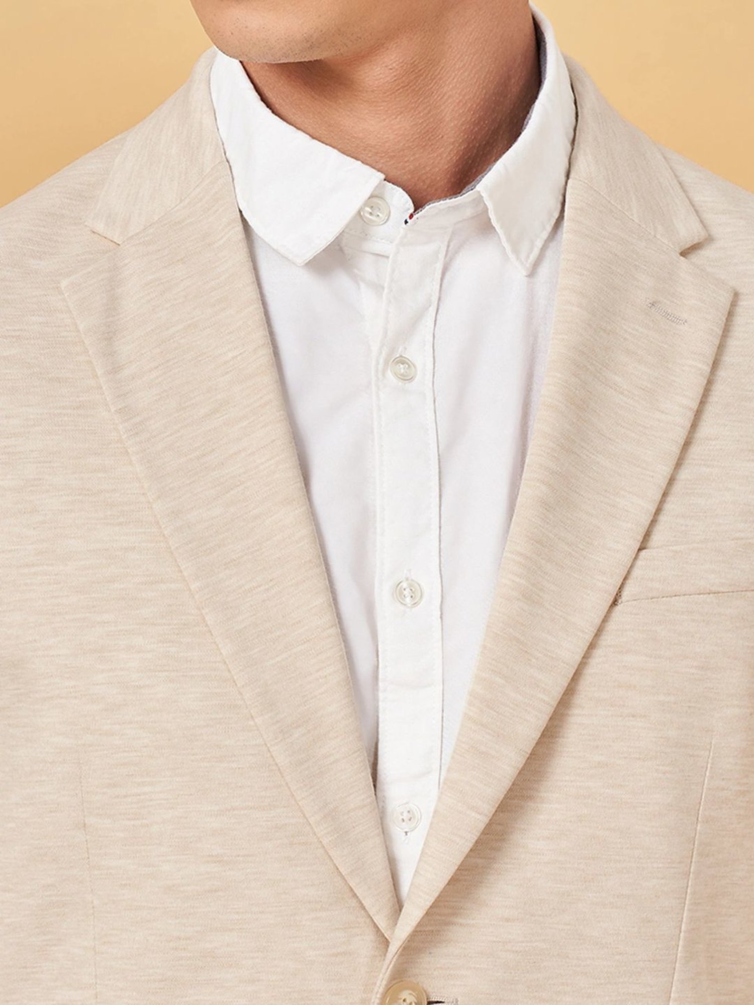 Byford By Pantaloons Cream Pearl Slim Fit Blazer