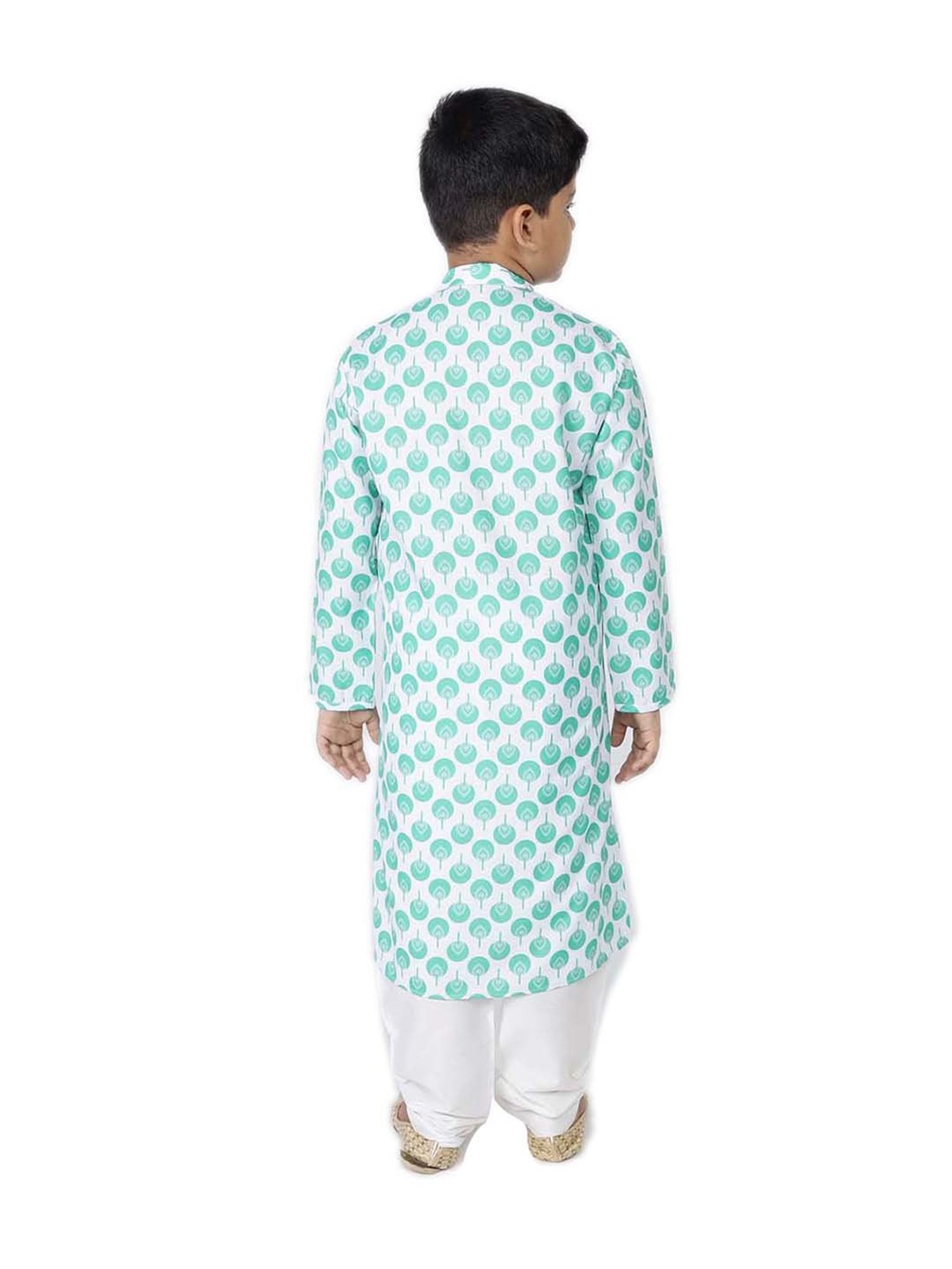TABARD Kids Green & White Cotton Printed Kurta Set