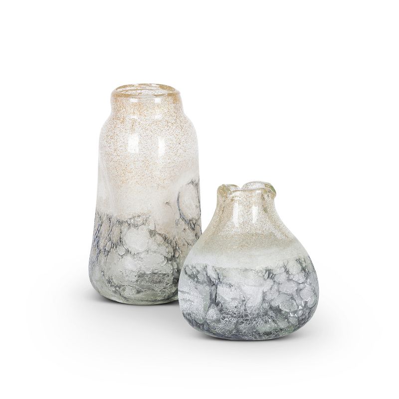 Lone Elm Studios Set of 2 Pinched Glass Vases (Large measures 9-inches tall, smaller measures 6-inches tall)