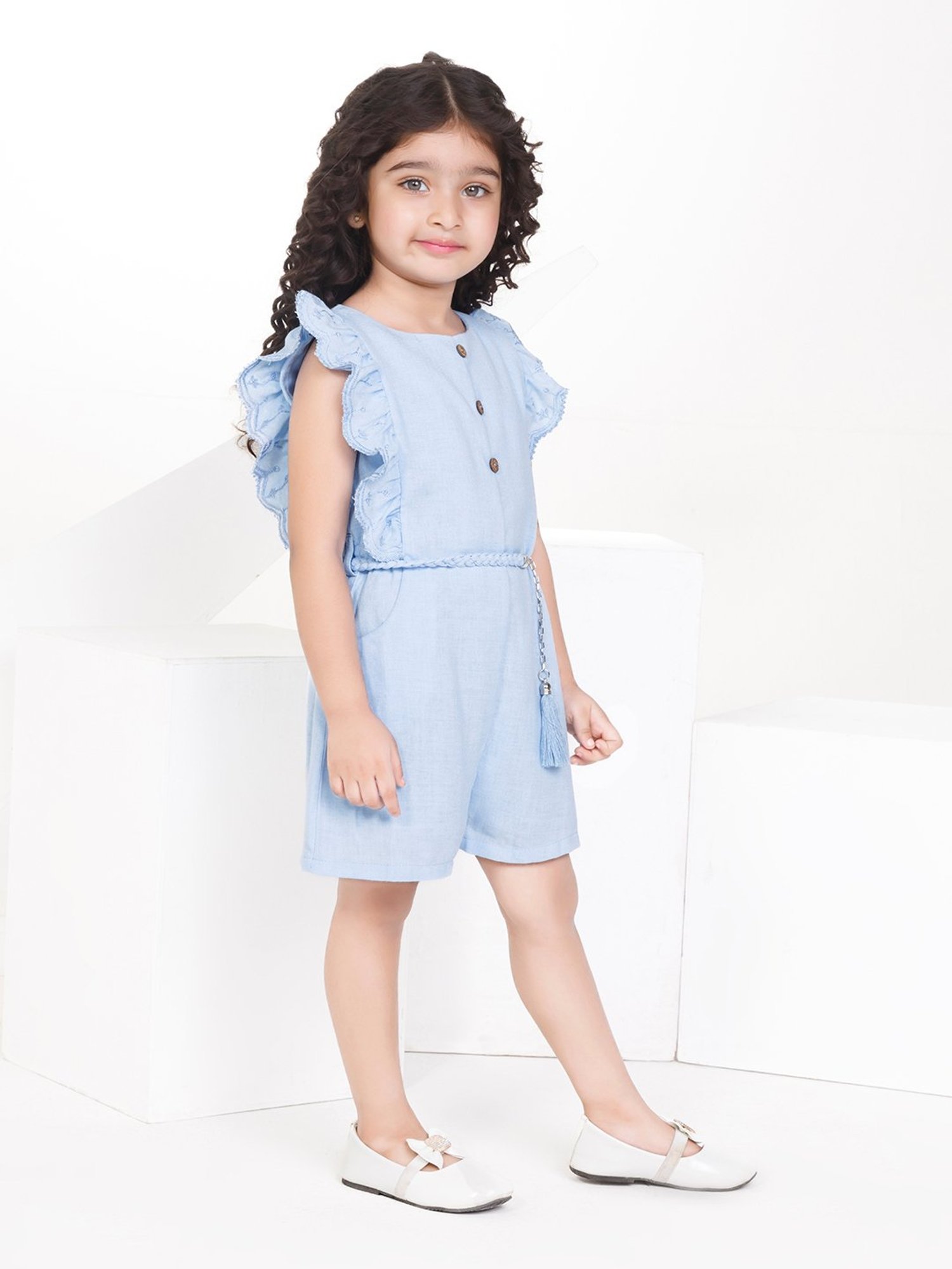 Peppermint Kids Light Blue Solid Jumpsuit