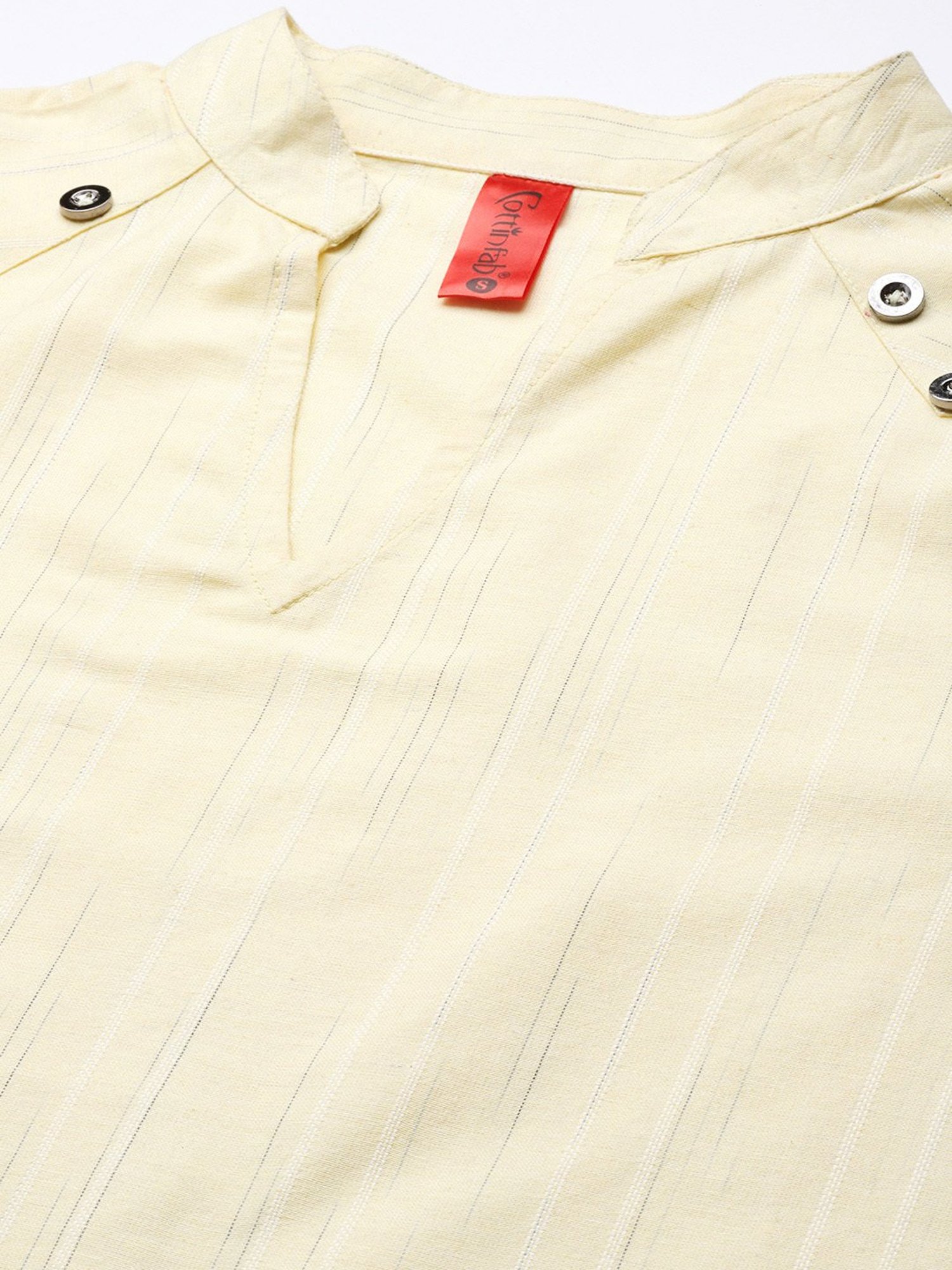 Cottinfab Light Yellow Self Design Ethnic Cotton Top