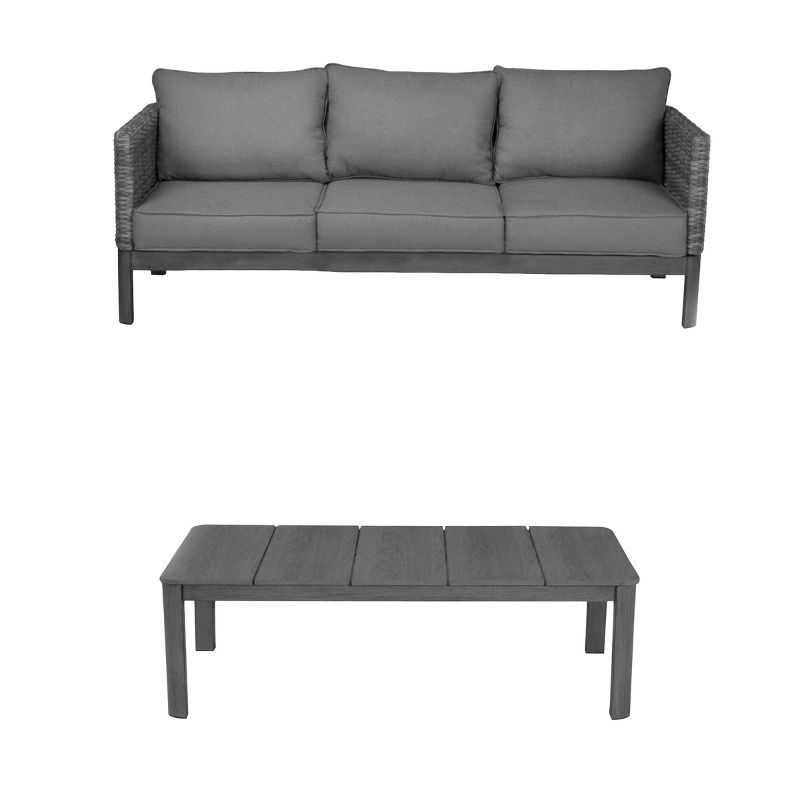 2pc Deep Seating Wicker Patio Sofa and Coffee Table Tan/Gray - Room & Joy