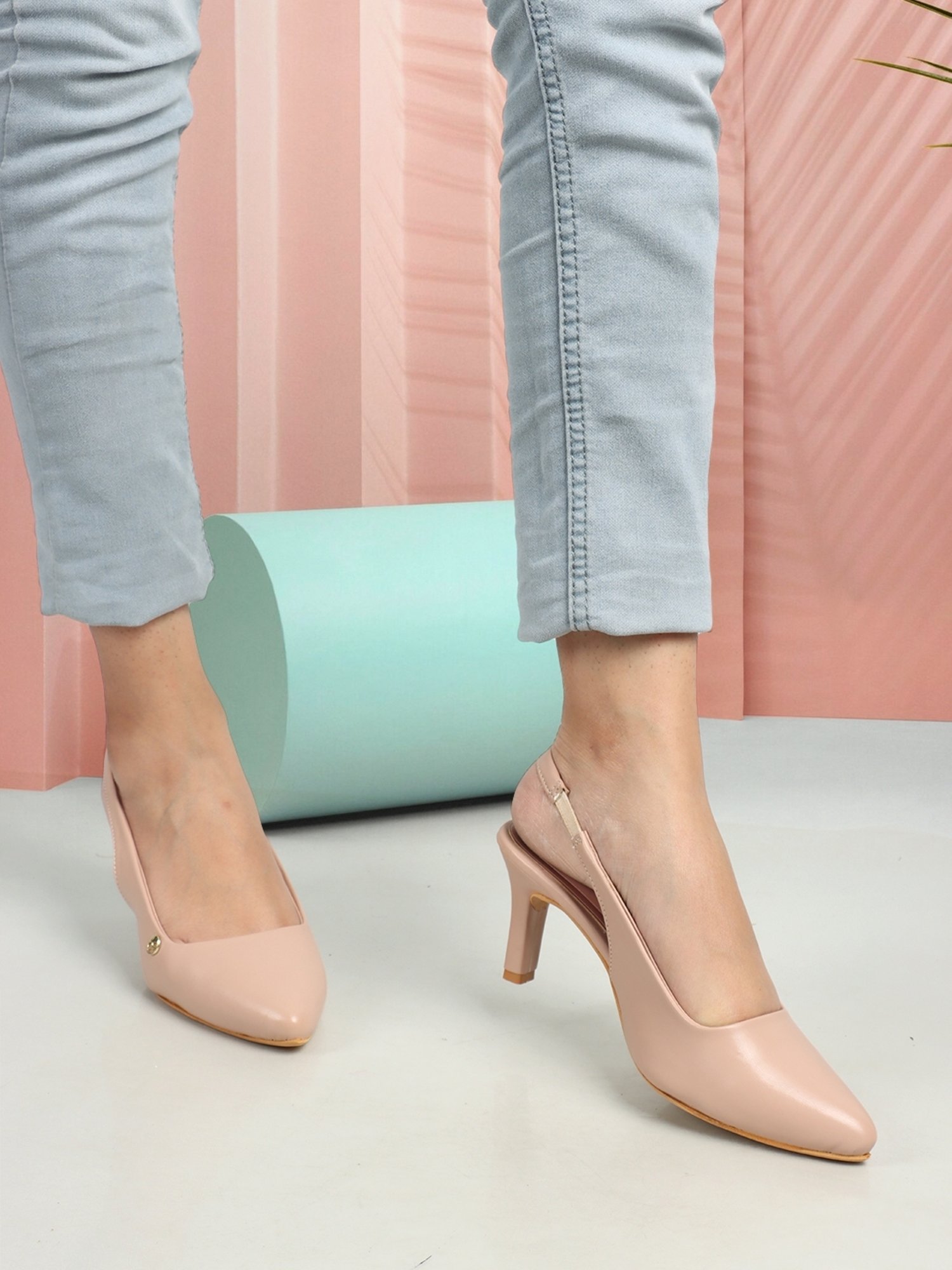 Elle Women's Peach Sling Back Stilettos