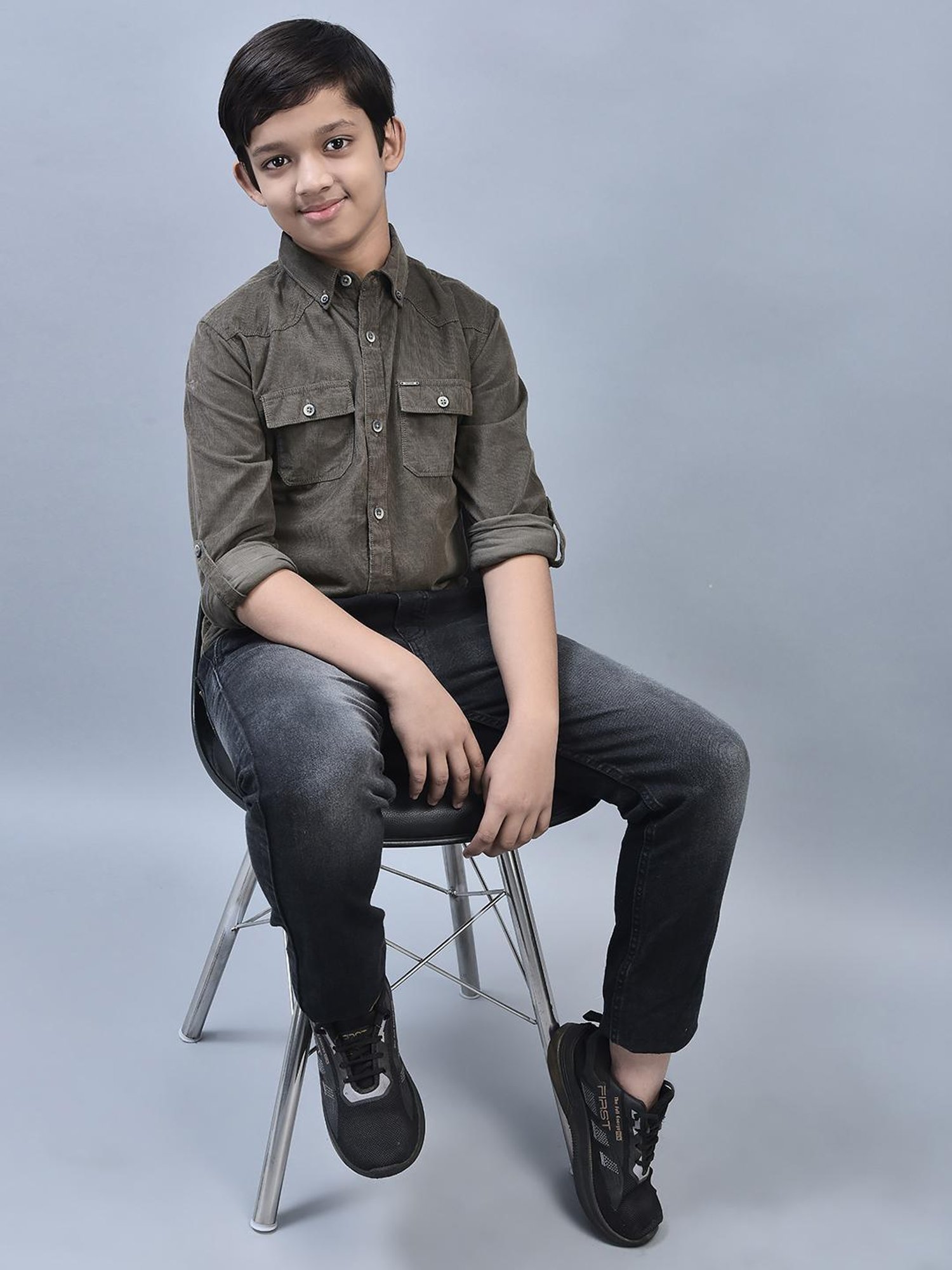 Crimsoune Club Kids Olive Solid Full Sleeves Shirt