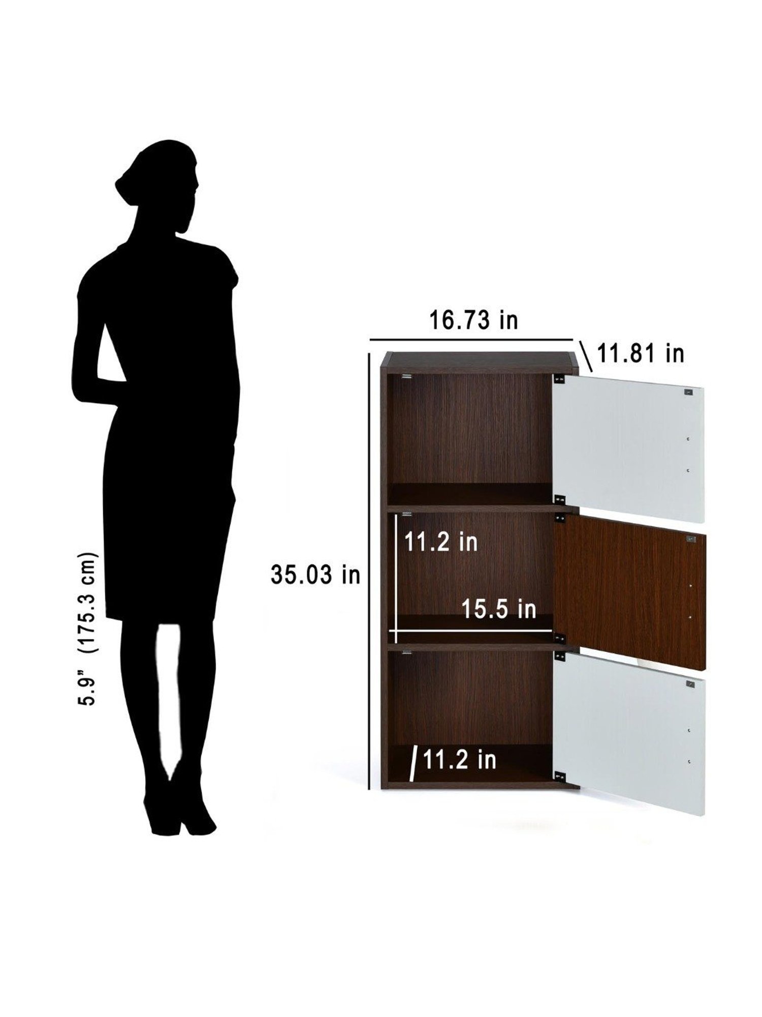 Nilkamal Sear Urban Walnut & Oak White Engineered Wood 3 Tier Storage Cabinet