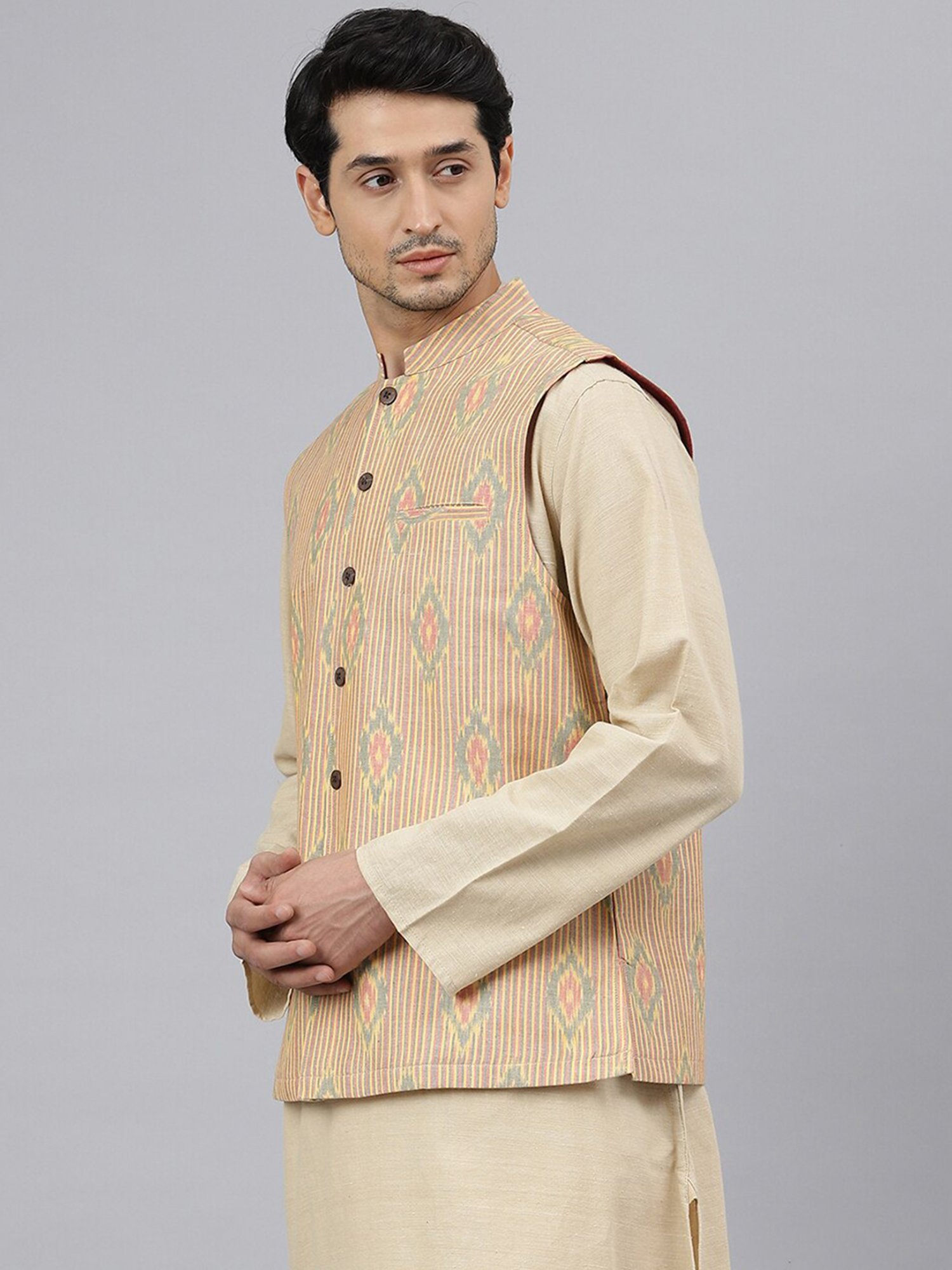 Fabindia Multicolor Regular Fit Printed Cotton Nehru Jacket