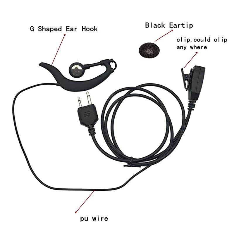 2 Pin G Shape Earhook Headset Headset Earphone PTT and Mic Compatible for Midland LXT560 LXT500 GXT1000 GXT1050 GXT500 2 Way Radio Walkie TalkiePack of 2