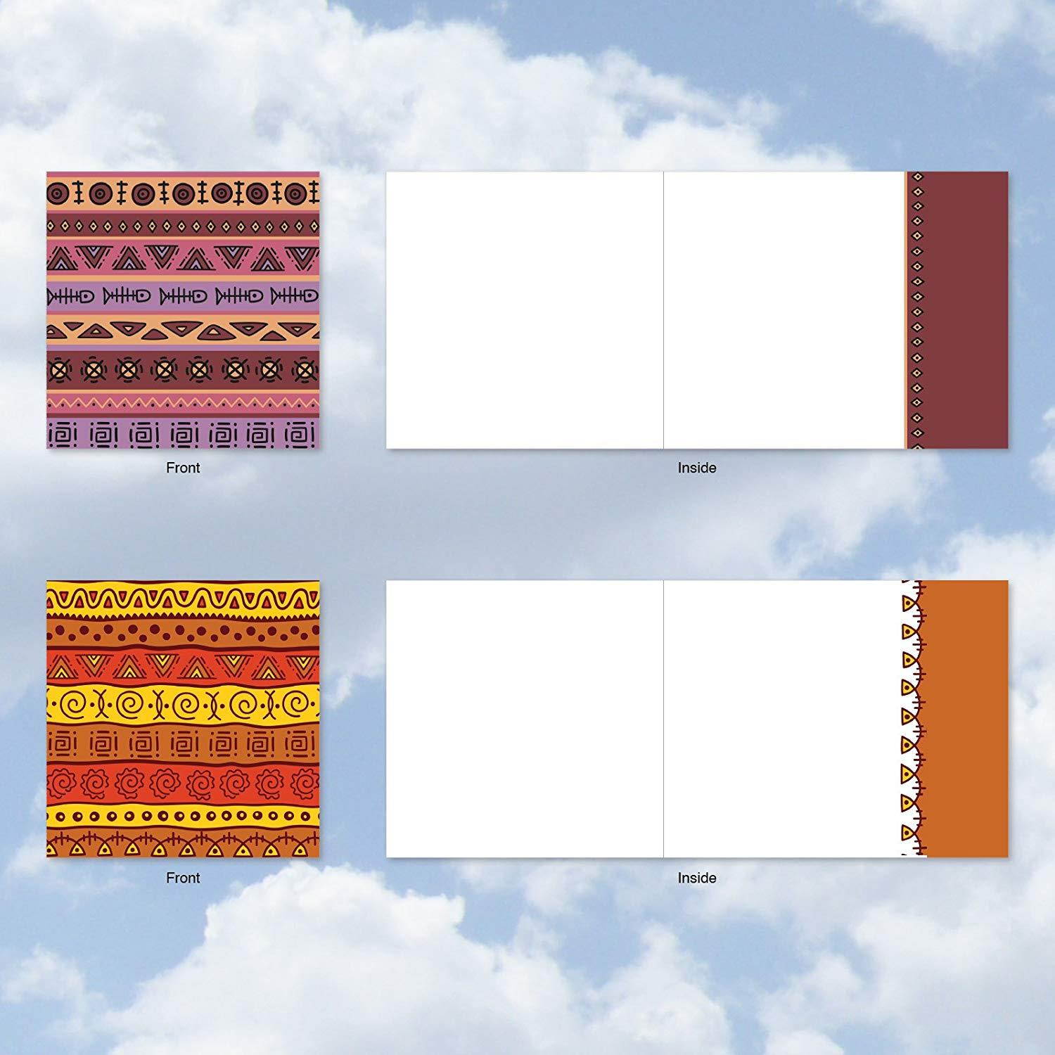 AMQ6116OCB-B1x10 African Motifs: 10 Assorted Set of Blank New 'Square-Top' Greeting Cards Featuring Authentic Images of Batik Designed Cloth, with Envelopes Size: (1 Each of 10 Designs Size: 4" x 5")