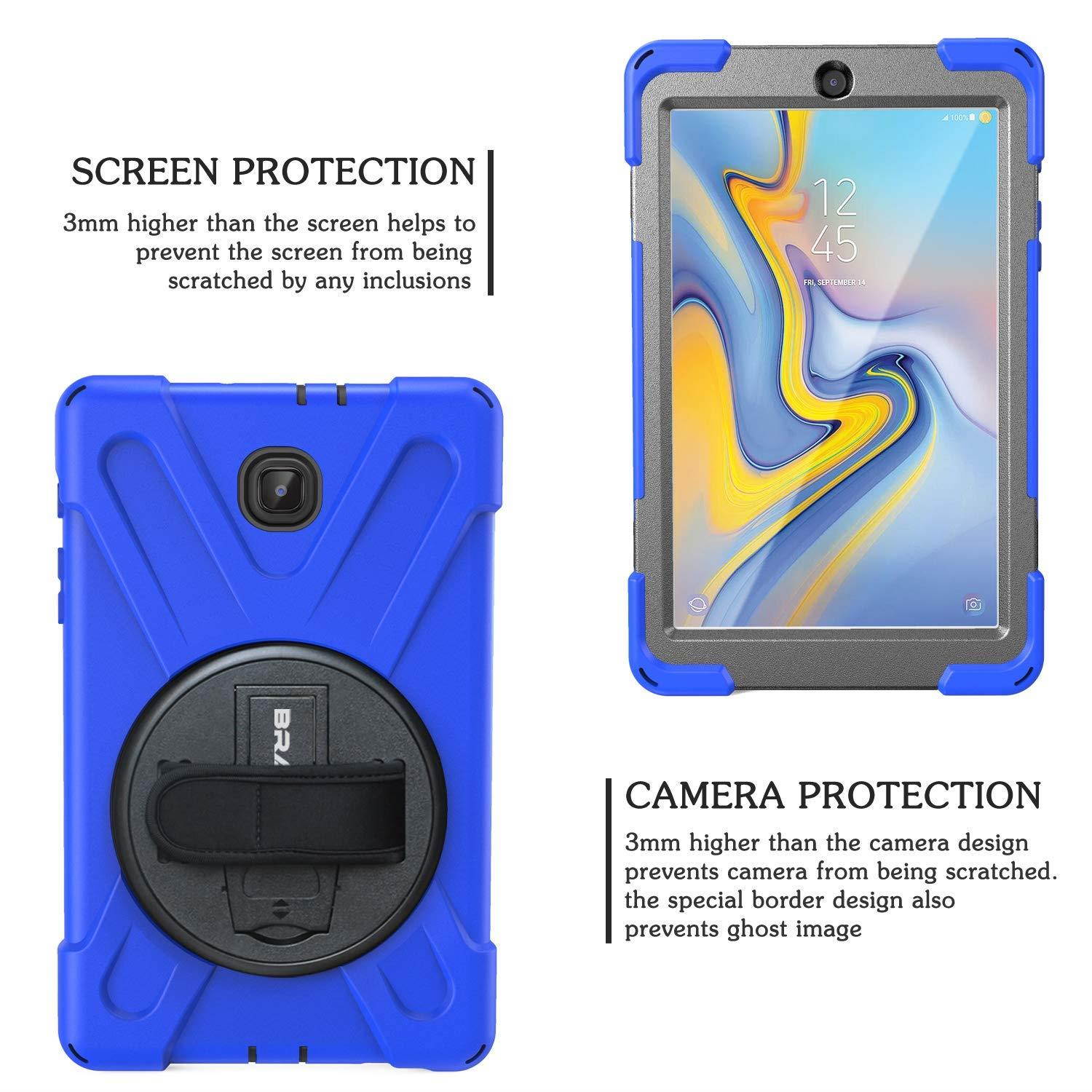 BRAECN Childproof Case for Samsung Galaxy Tab A 8.0 2018 SM-T387, Full-body Shockproof Rugged Case with Shoulder Strap,Built-In Stand and Rotating Handle Grip for Galaxy Tab A 8 Inch T387 Tablet(BLUE)