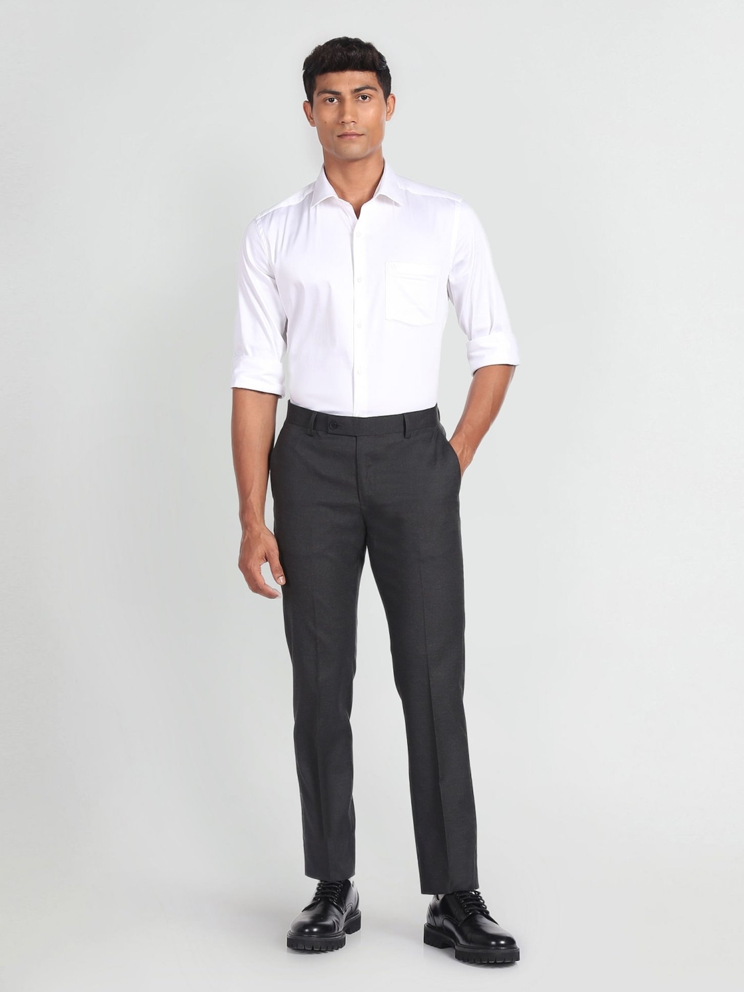 Arrow Grey Regular Fit Trousers