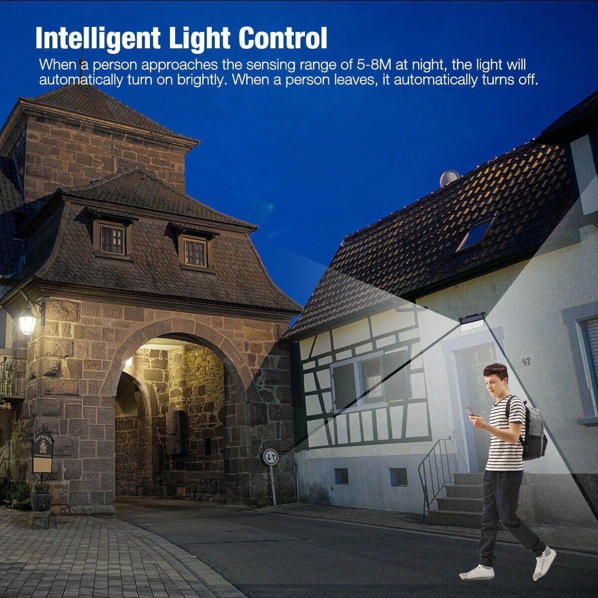 Updated 468 LED Solar Power Wall Light PIR Motion Sensor Outdoor Waterproof Lamp