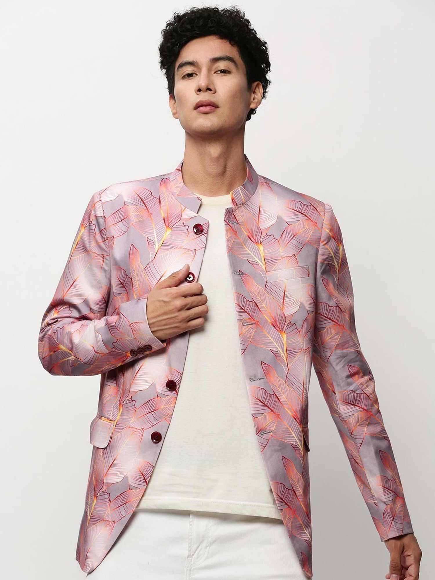 SHOWOFF Mauve Slim Fit Printed Blazer