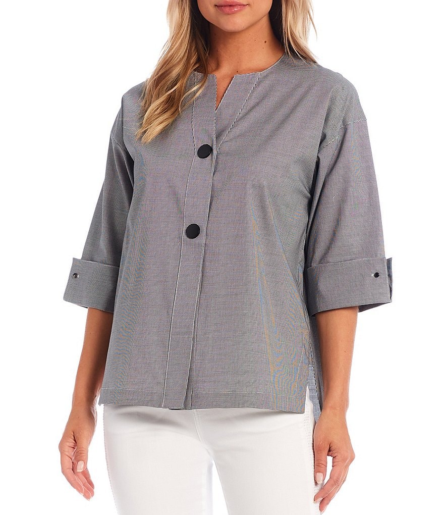 Ming Wang 3/4 Sleeve Mini Checkered Two Snap Jacket