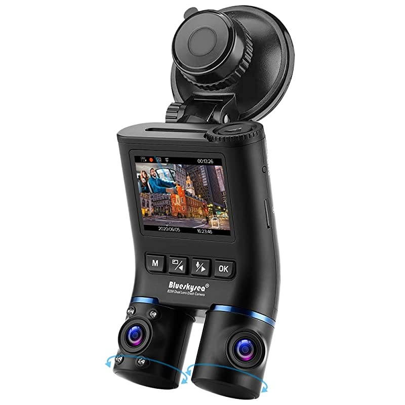B2W 1080P HD Dash Cam Dual Rotatable Front and Cabin Car Dashcam Driving Recorder Camera with IR-Cut Filter IR Night Vision Views 2'' Screen 32GB SD Card for Uber Lyft Driver
