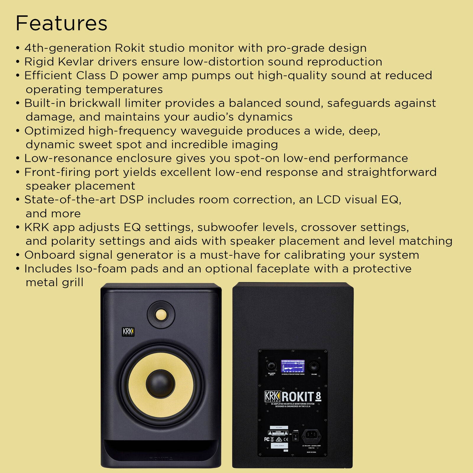 KRK RP8 Rokit 8 G4 Professional Bi-Amp 8" Powered Studio Monitor Pair Kit