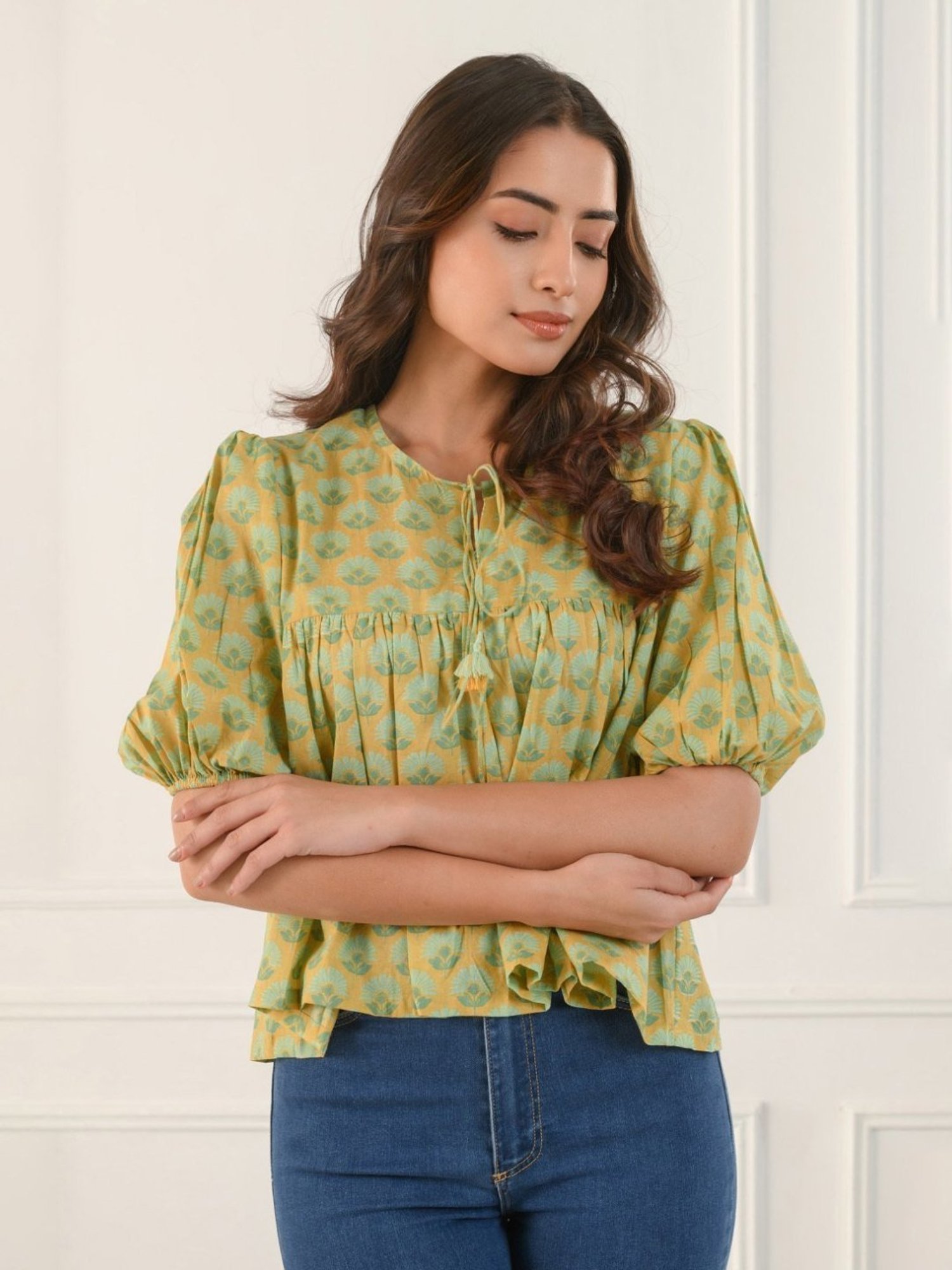 Prakriti Jaipur Mustard Gathered Shirt