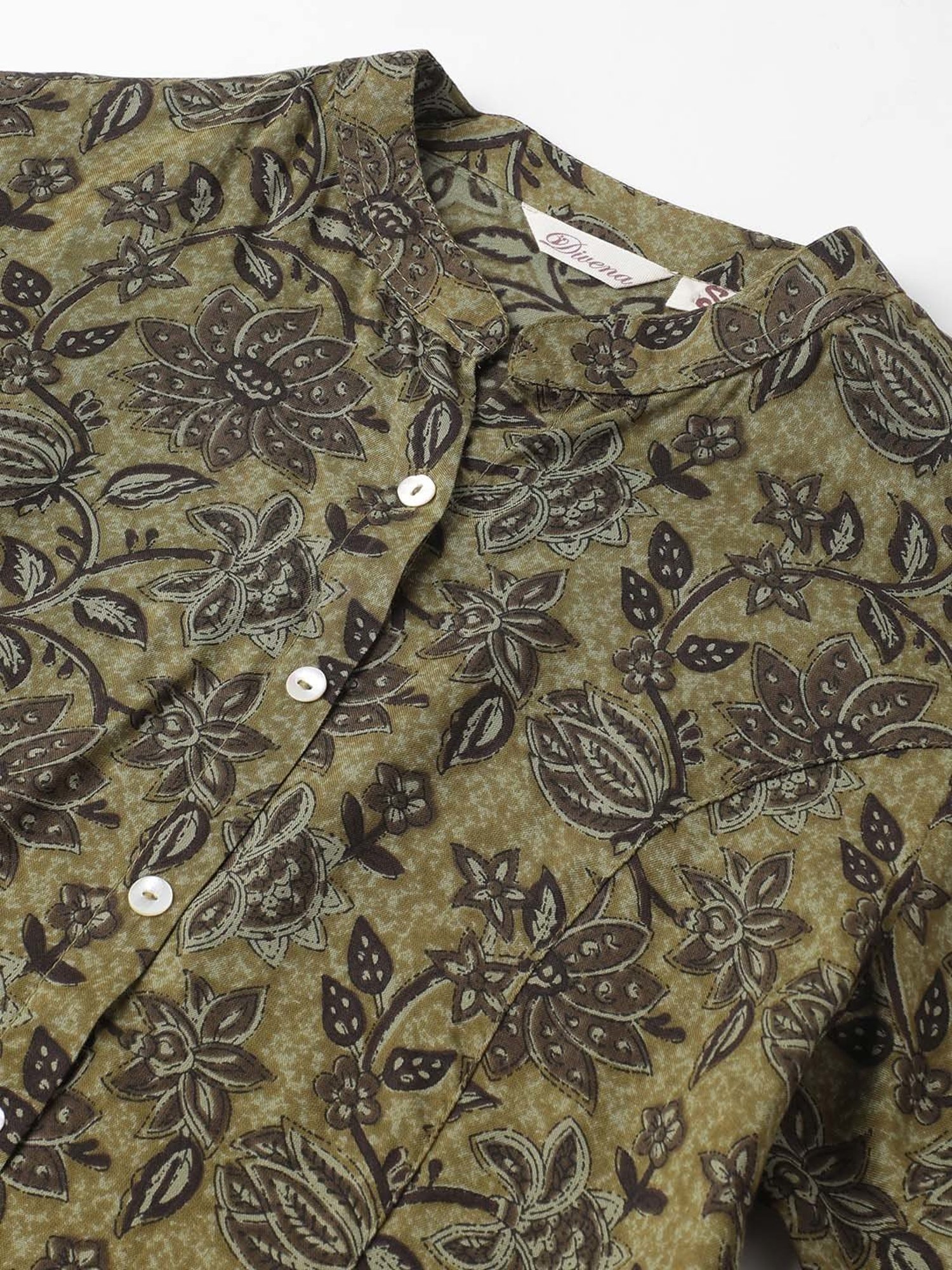 Divena Olive Green Cotton Floral Print Tunic
