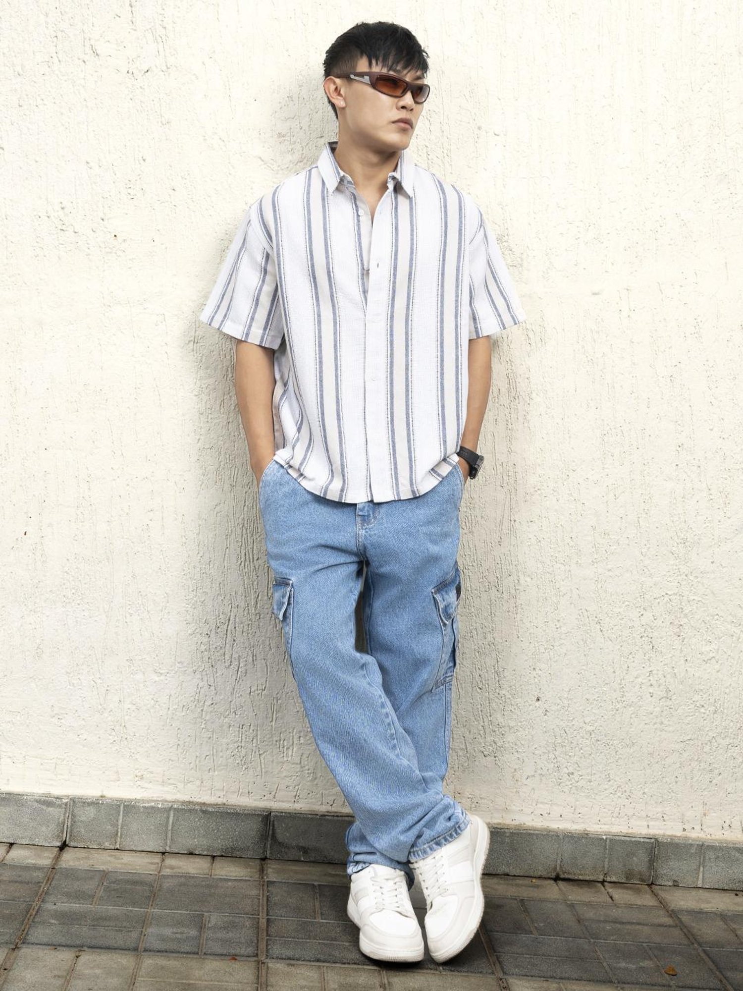 Hubberholme Men Cotton Short Sleeves Oversized Striped Shirt 12