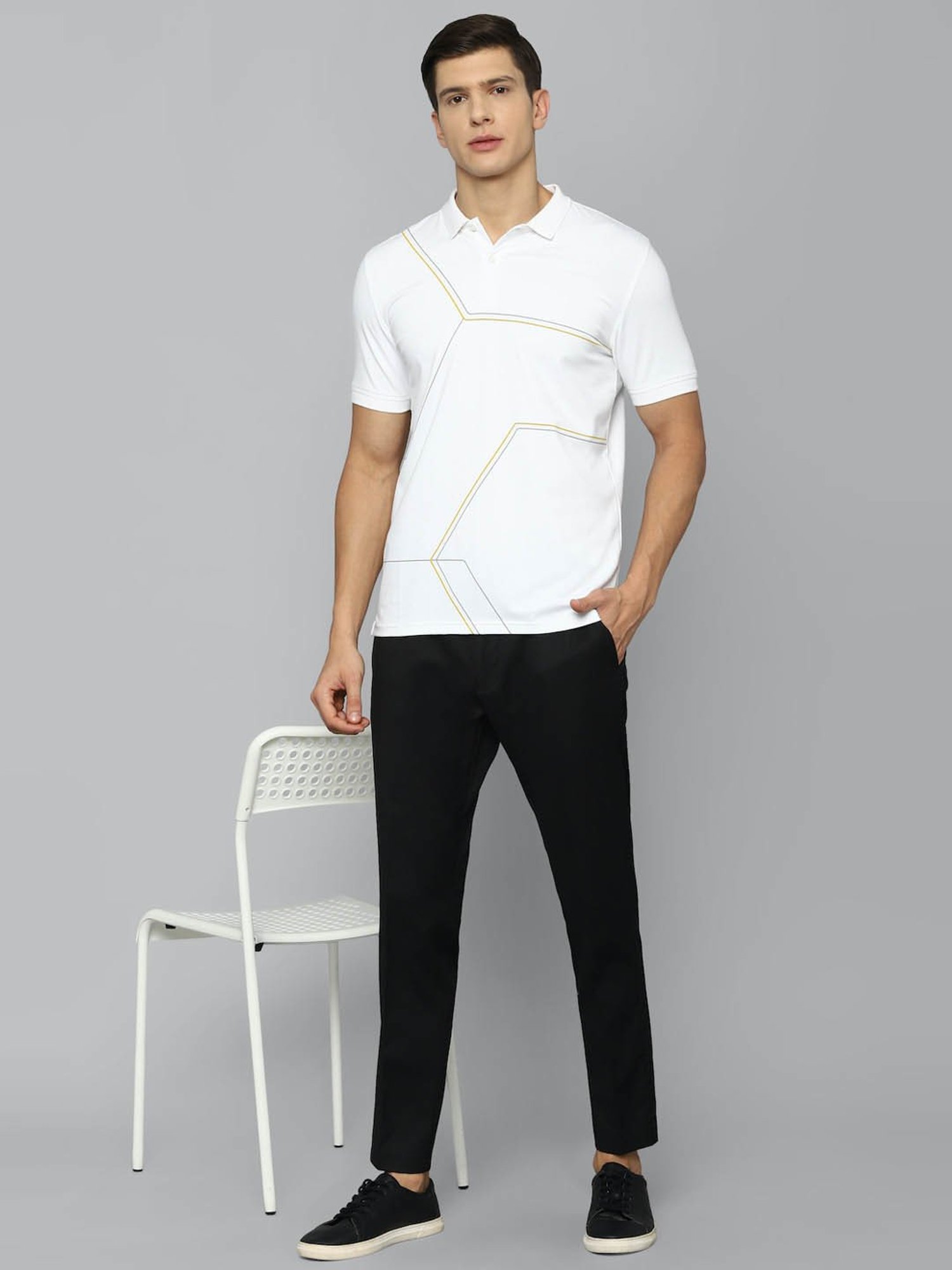 Louis Philippe Sport White Cotton Slim Fit Printed Polo T-Shirt