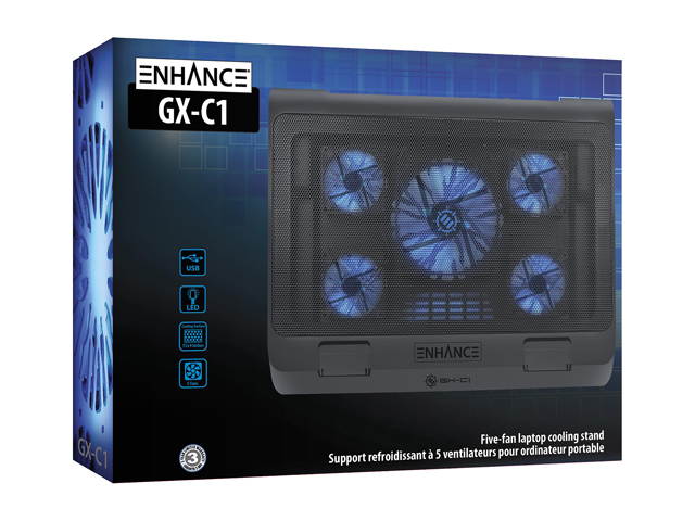 ENHANCE GX-C1 Laptop Cooling Stand (15.75" x 12.75") with 5 LED Fans & Dual USB Ports for Data Pass Through