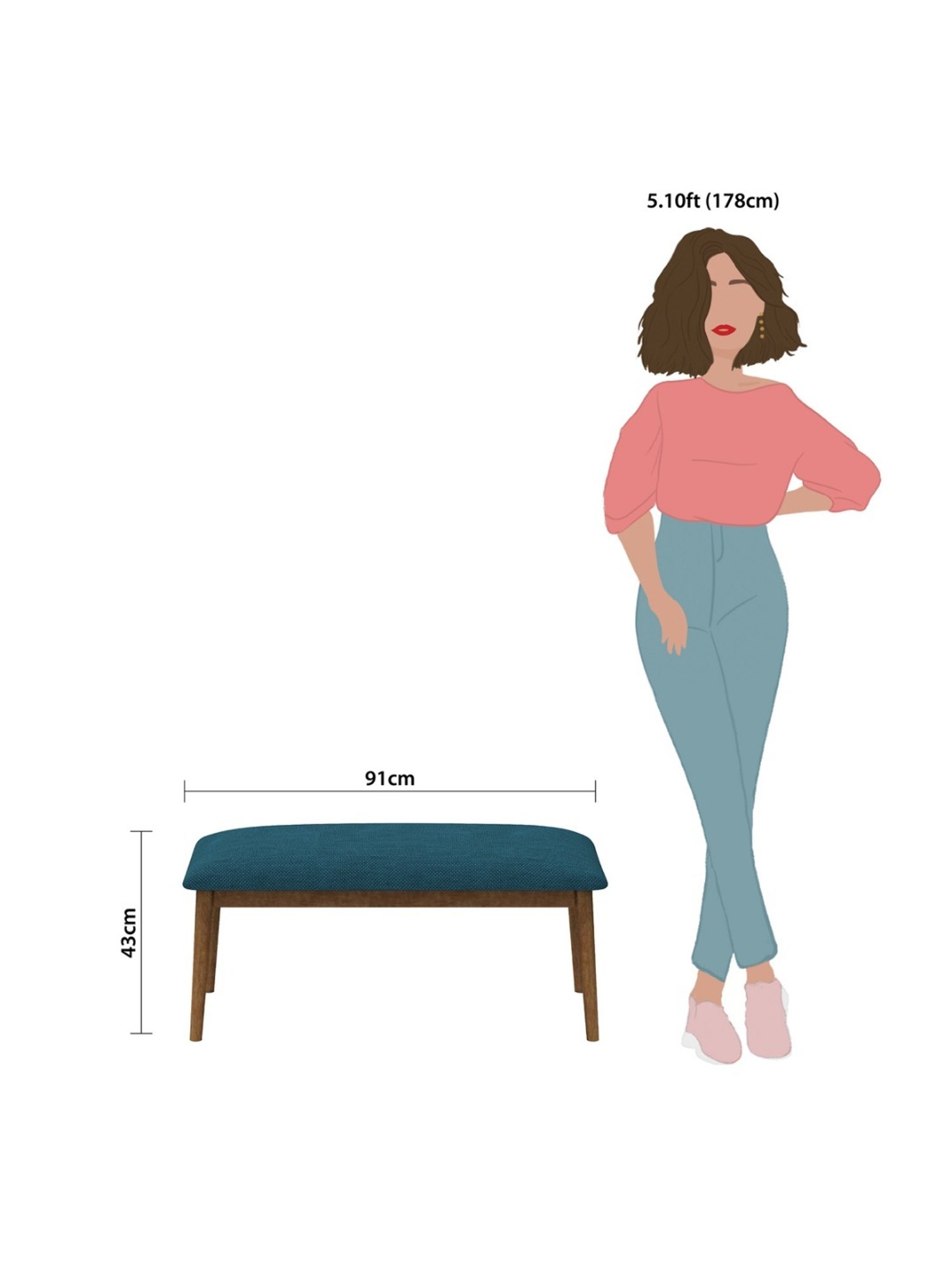 Chumbak Jodhpur Mediterranian Solid Blue Sheesham Wood Bench