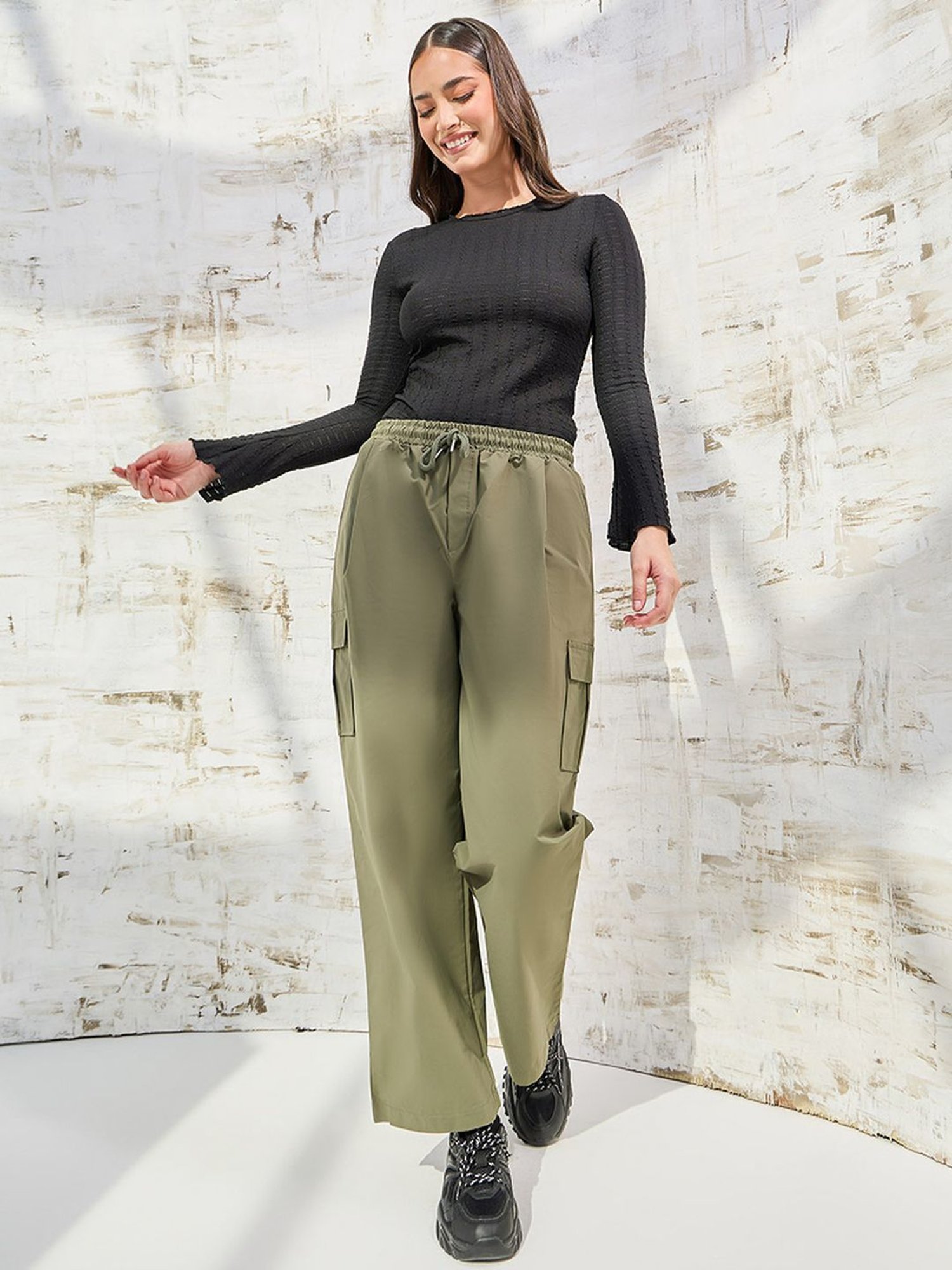 Styli Black Self Pattern Top