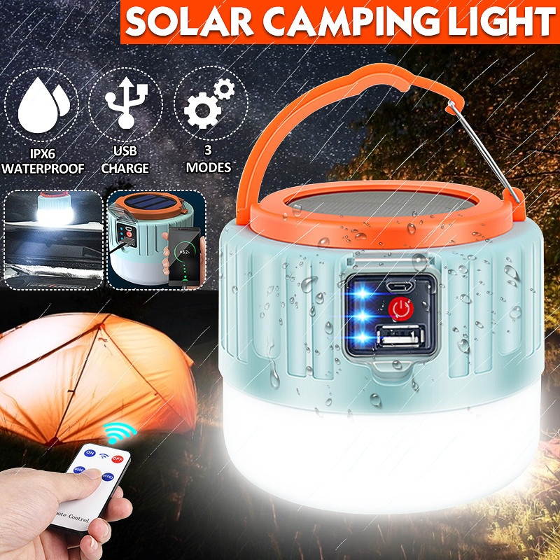 Remote Control Solar LED Camping Lantern USB Rechargeable Light Bulb Tent Light Solar Bulb Light-Digital Display