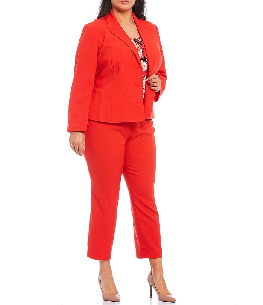 Kasper Plus Size Stretch Crepe Stand Combo Collar One Button Jacket