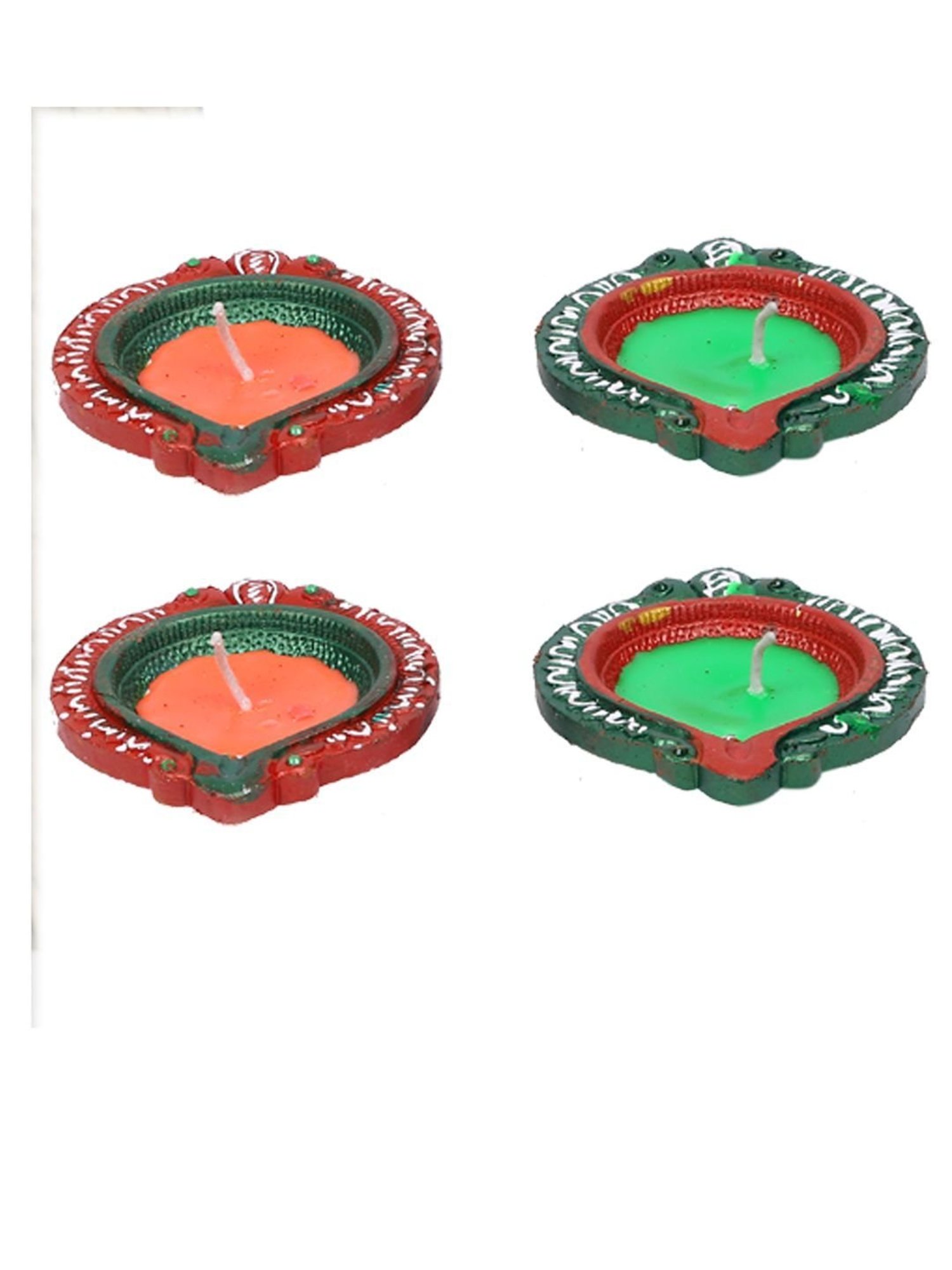 Aapno Rajasthan Multicolor Terracotta Handcrafted Wax Filled Big Diya - Set of 4