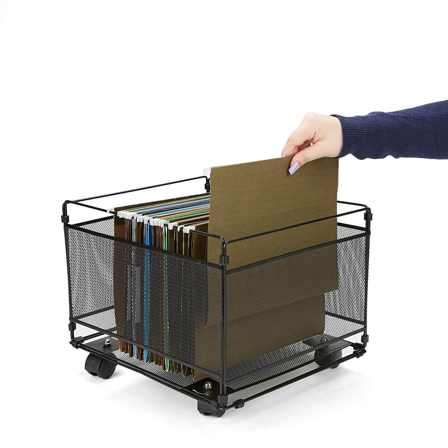 Mind Reader FILEROLL-BLK Portable Rolling Metal Mesh Box File, Document, Folder Sorter Organizer, Black