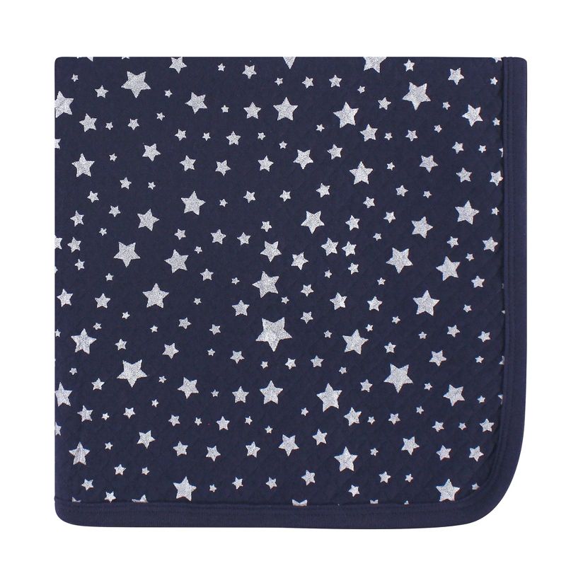 Hudson Baby Infant Quilted Multi-Purpose Swaddle, Receiving, Stroller Blanket, Metallic Stars 2-Pack, One Size