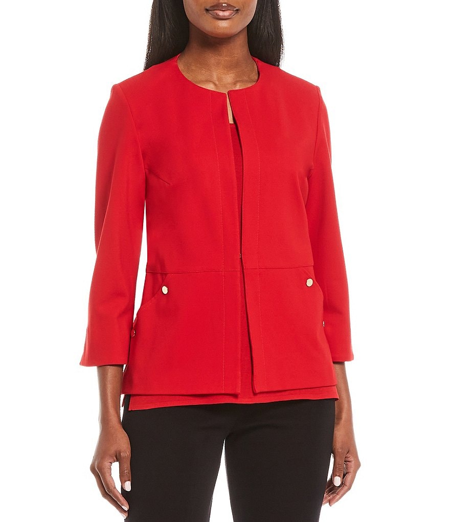 Misook Bracelet Sleeve Studded Pocket Ponte Jacket