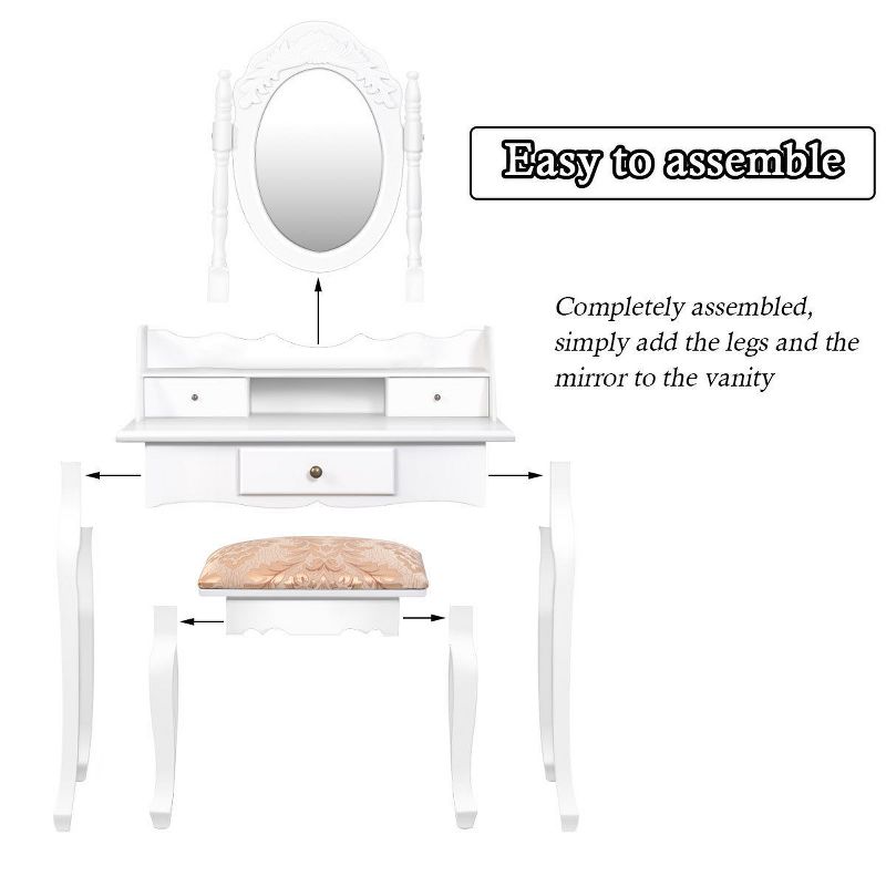 Costway Vanity Table Jewelry Makeup Desk Bench Dresser Stool White