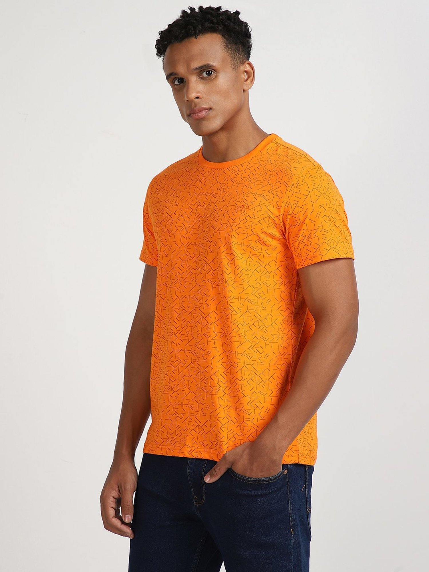 Lee Orange Cotton Slim Fit Printed T-Shirt