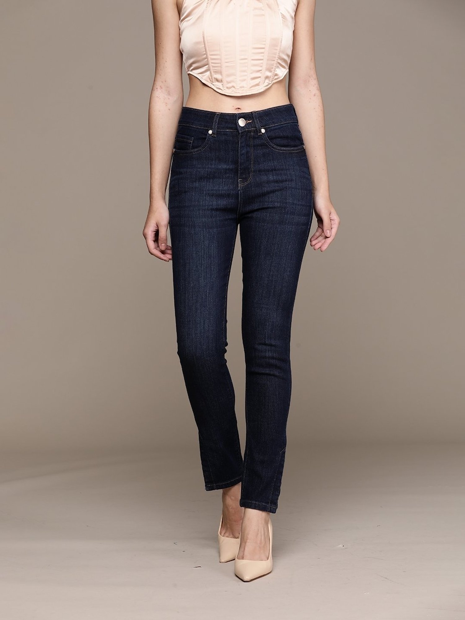 Label Ritu Kumar Indigo Mid Rise Solid Denim Jeans