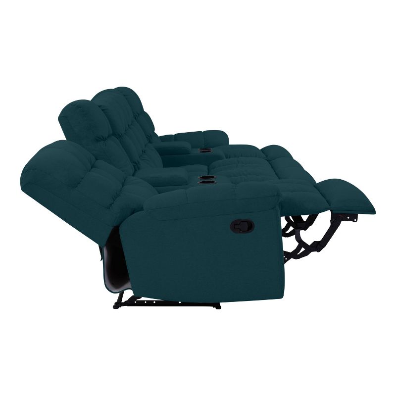 Alma 4 Seat Tufted Wall Hugger Recliner Sofa with Power Storage Console Plush Low Pile Velour Peacock Blue - ProLounger