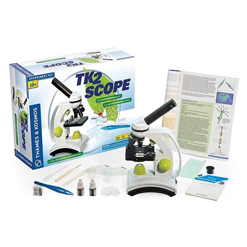 TK2 Scope Biology and Durable Metal Microscope Set with Glass Optics, 25 Experiments and 48 Page Full Color Lab Manual, Professional Student Quality (636815)