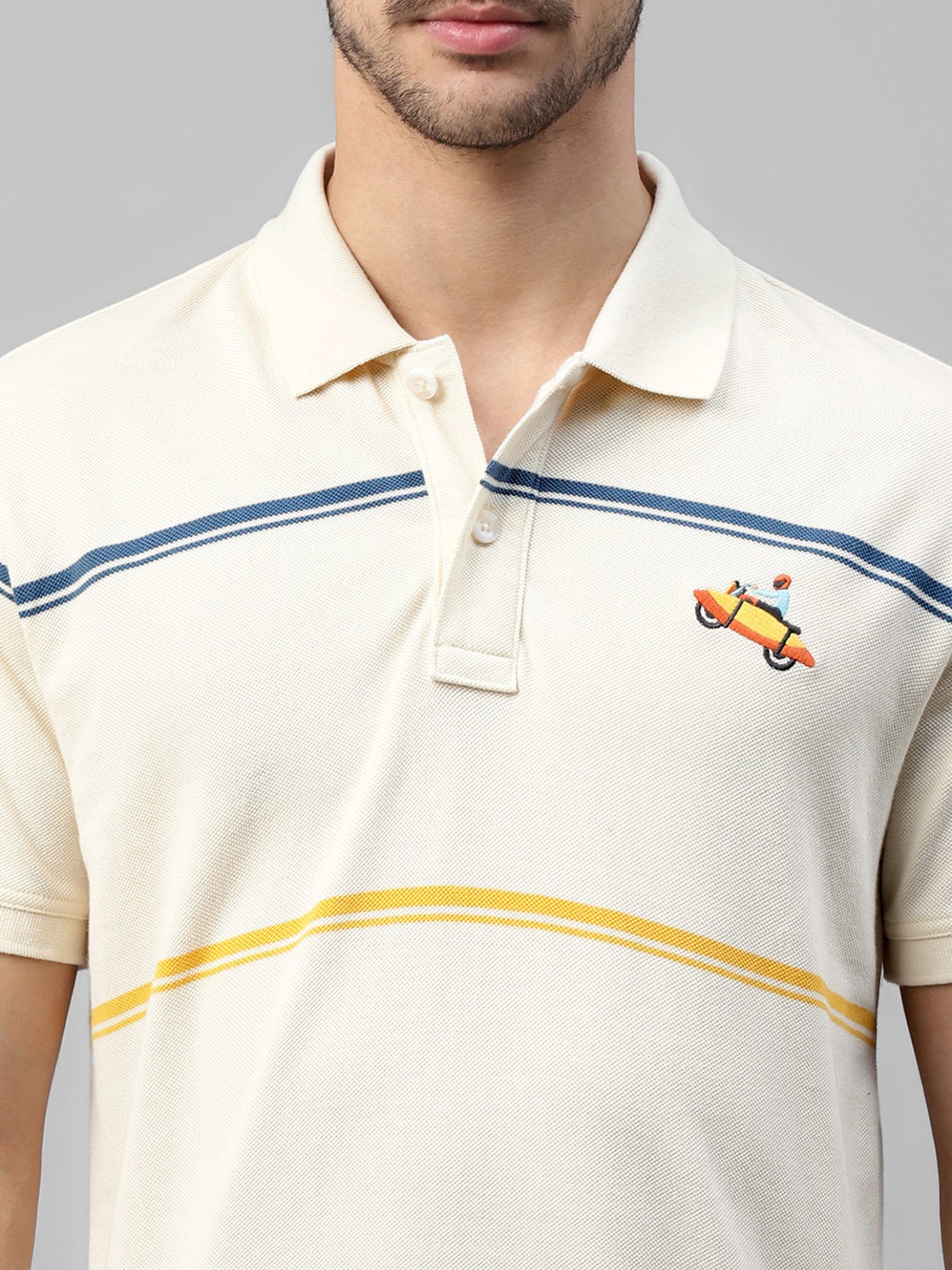 Royal Enfield Off White Regular Fit Thick & Thin Pin Polo T-Shirt