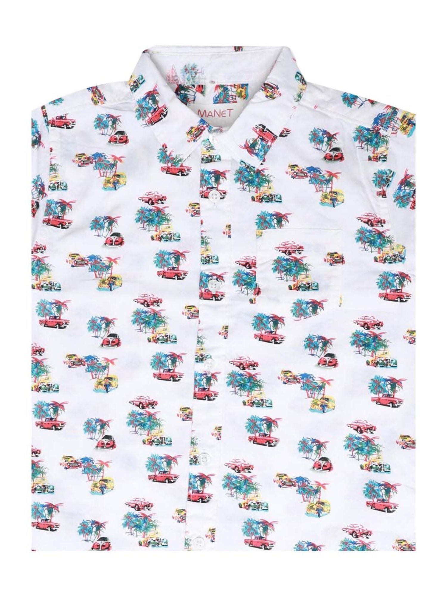 Manet Boys White Cotton Printed Shirt