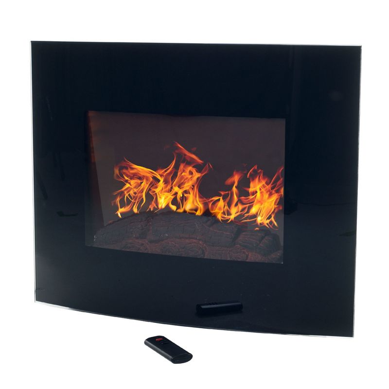 Northwest Curved Glass Electric Fireplace Wall Mount & Remote Black