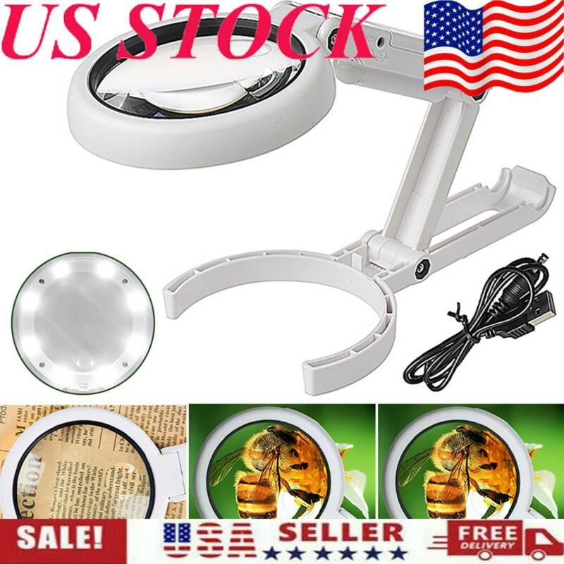 5X 11X Handheld Illuminated Magnifier Magnifying Table Portable Foldable Lamp 8 LED Lights Loupe Magnifier Screen Magnifying Glass Jewellery Loupe Reading US Shipping