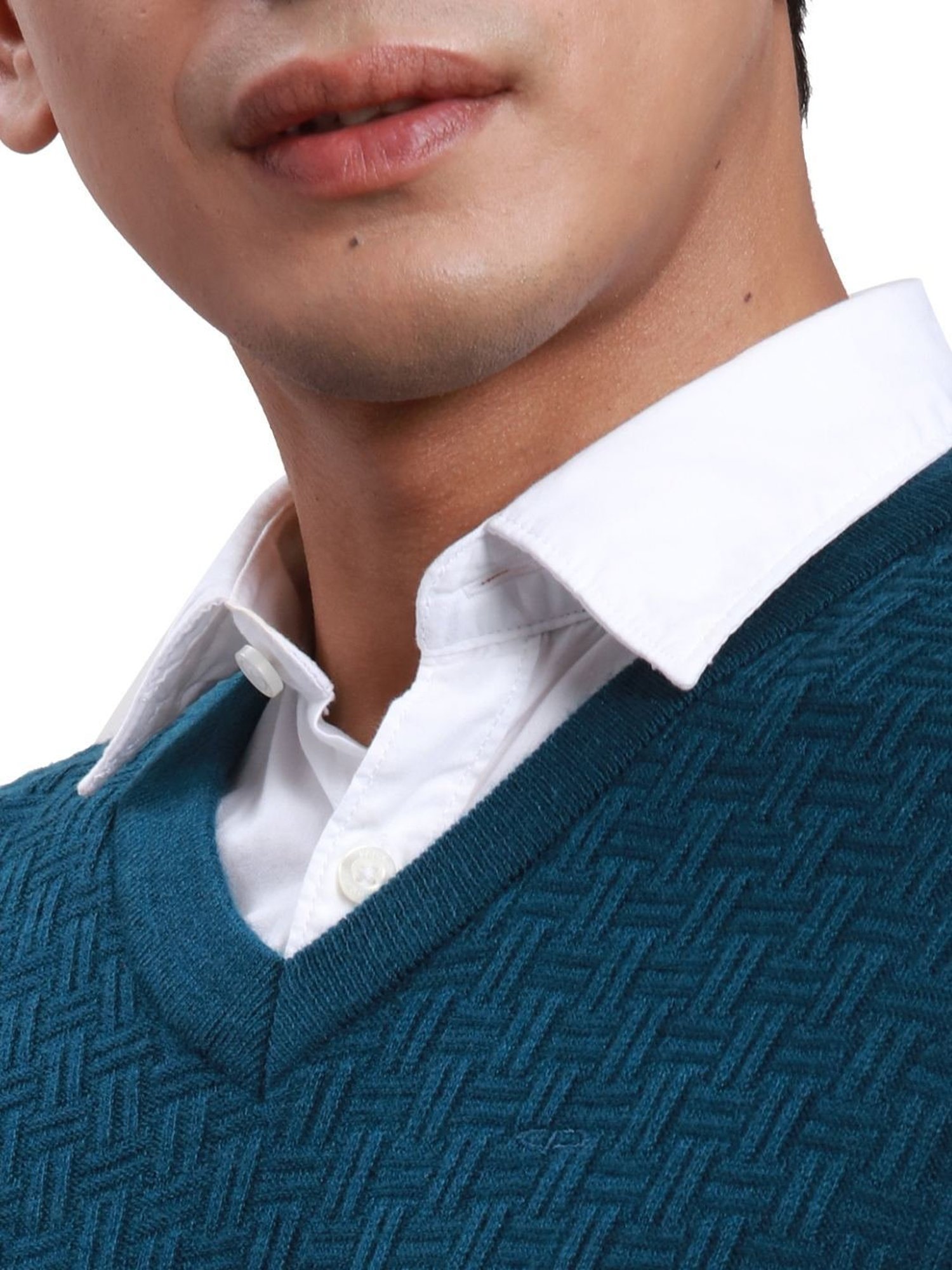 ColorPlus Blue Classic Fit Self Pattern Sweater